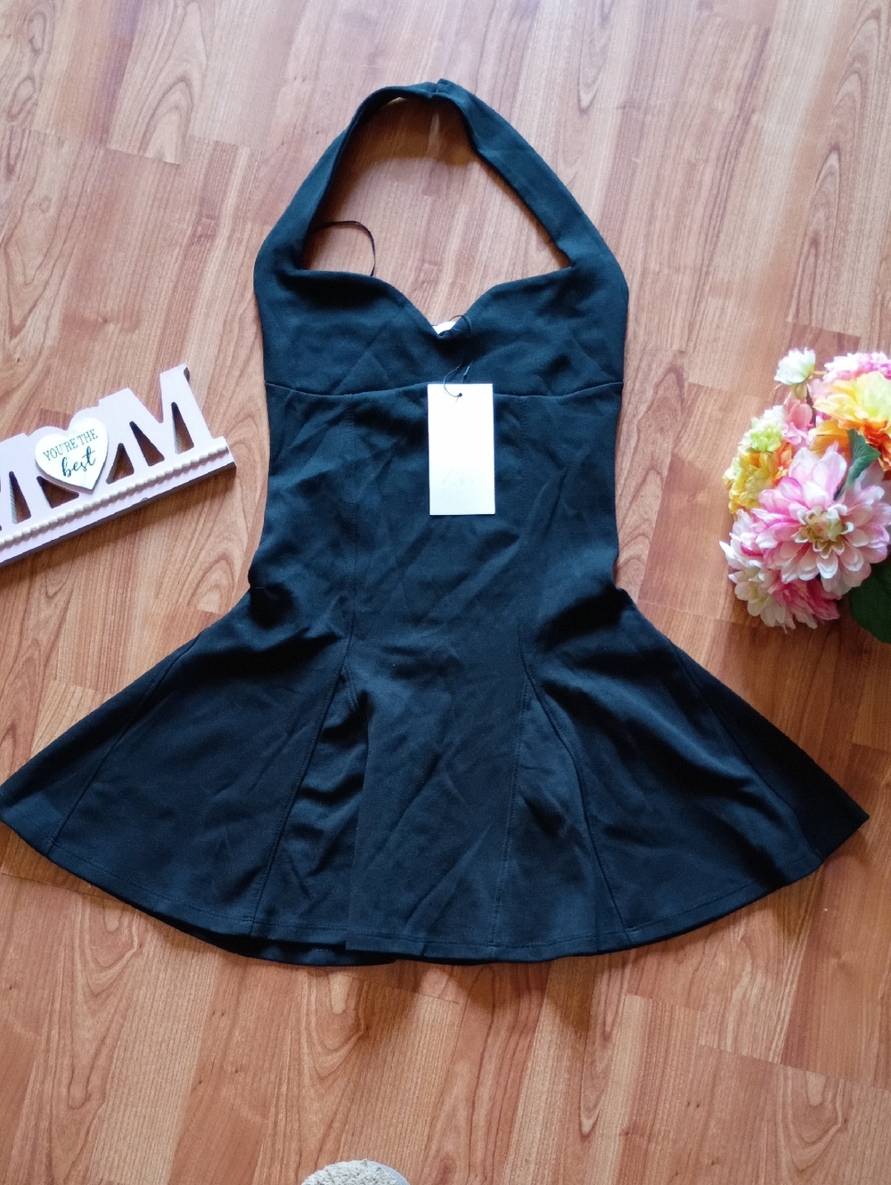 Zara Black Mini Halter Flared Dress